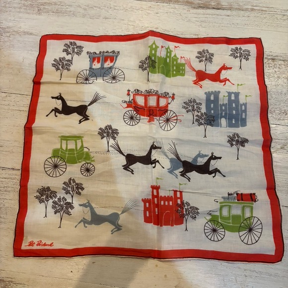Accessories - Kimball Pat Prichard Designer Hanky‎ Horses Carriages Castles Original Vintage